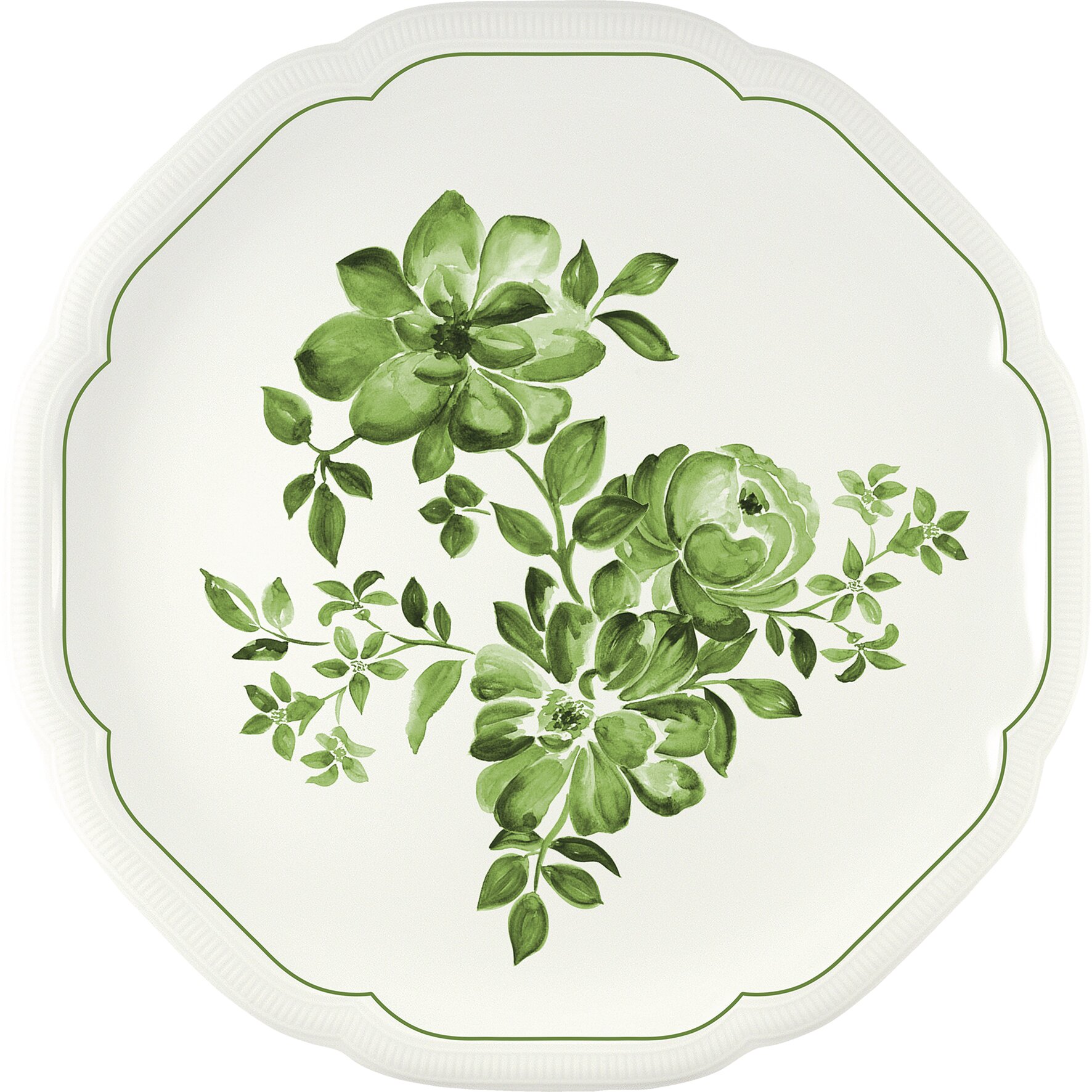 Floral Charm, Coupteller flach rund mit Relief ø 313 mm green